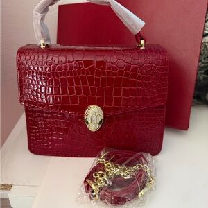 Elegant Red Crocodile Pattern Handbag